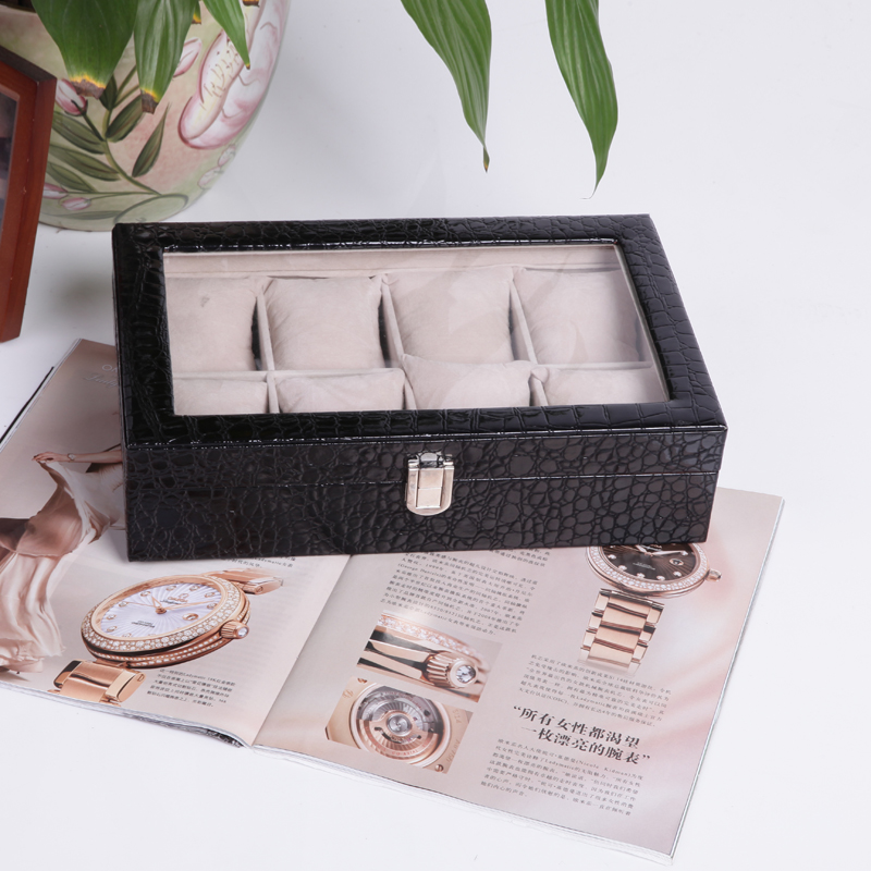 高档皮革实木质手表盒软枕8位透明天窗手表腕表收藏盒首饰收纳盒