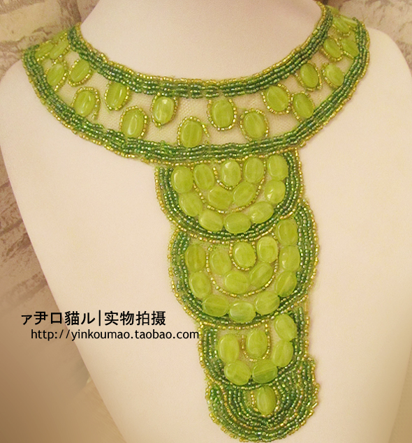 独家新款 全手工钉珠绿宝石 大领子 假领颈饰项链 系带