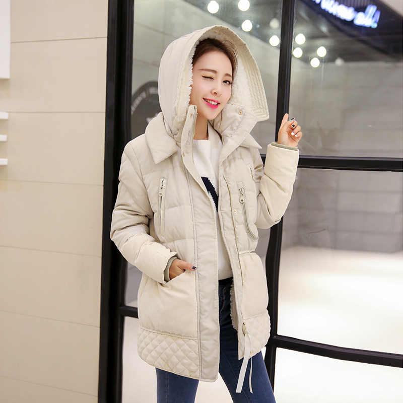 冬季新款韩版白鸭绒羽绒服女中长款加厚修身羊羔毛大码外套包邮