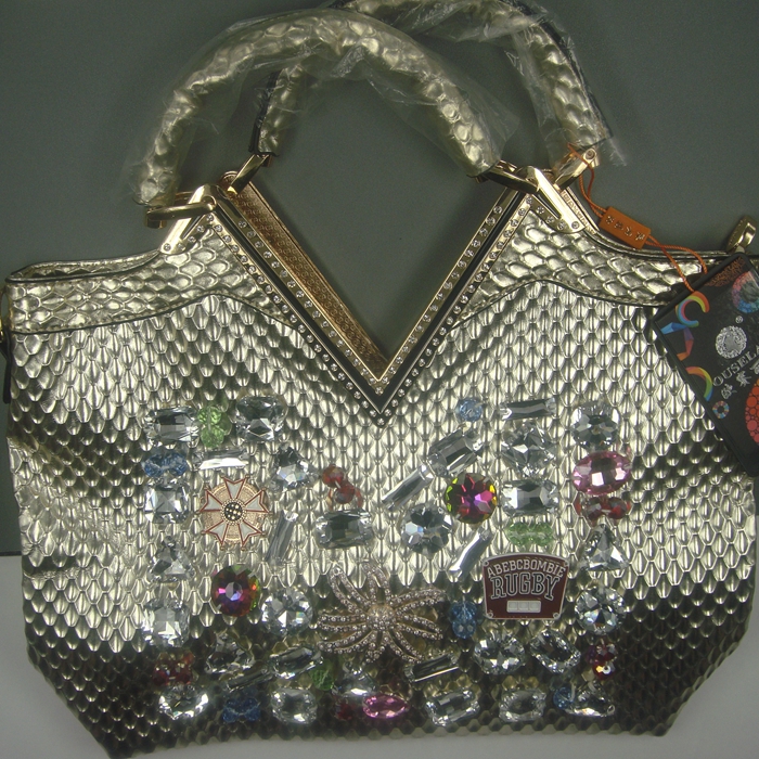 韩版时尚潮手工贴钻宝石菱格包包水钻宝石女包包手提包