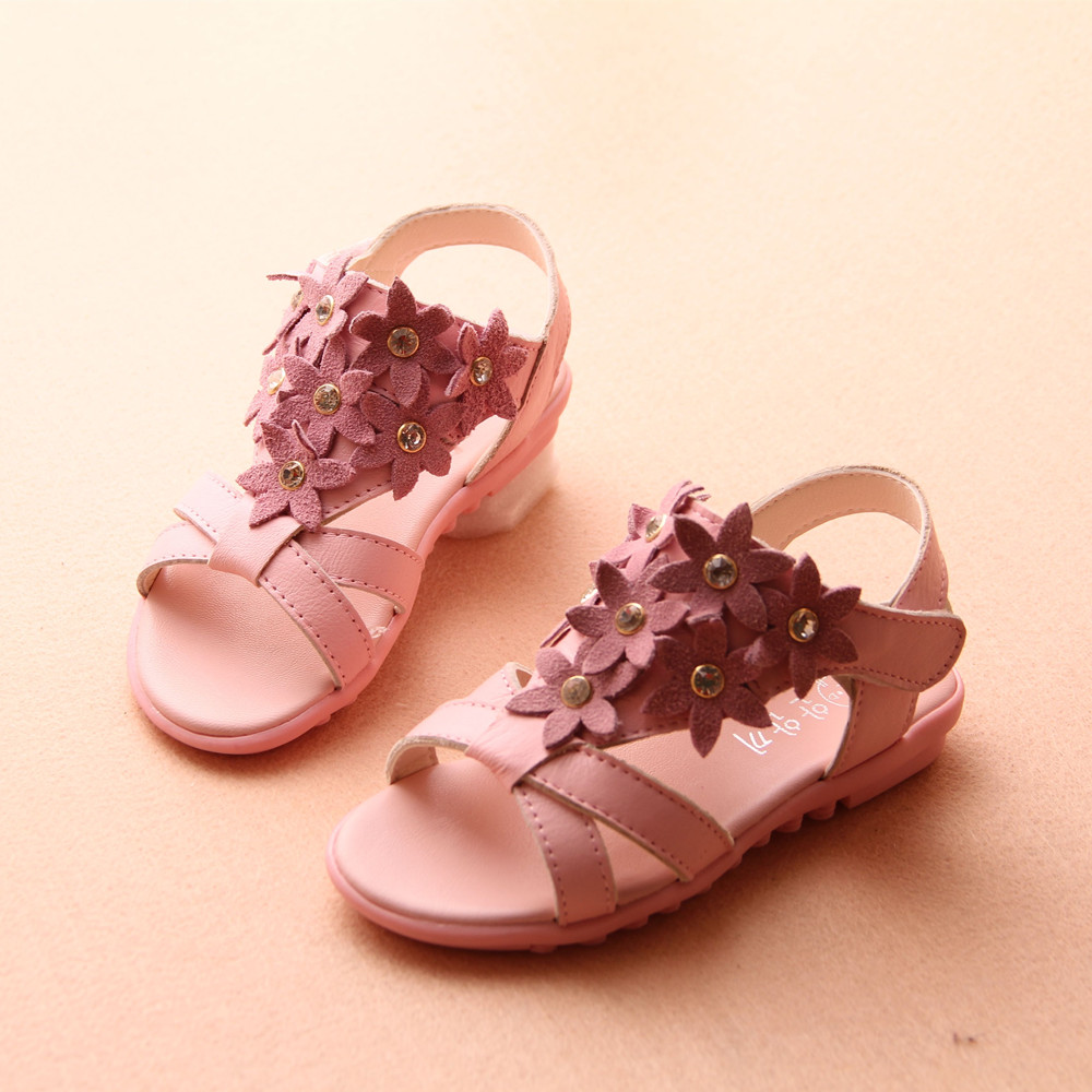 2015夏季韩版童鞋凉鞋儿童女童真皮凉鞋软底鞋子韩版花朵公主鞋