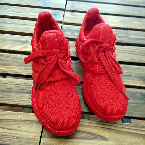 专柜正品大红色运动鞋女网布透气休闲小红鞋爆米花厚底椰子跑步鞋