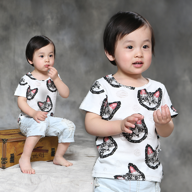 爱西娜童装2015夏装新款男童纯棉t恤儿童宝宝3-5岁中小童短袖体恤