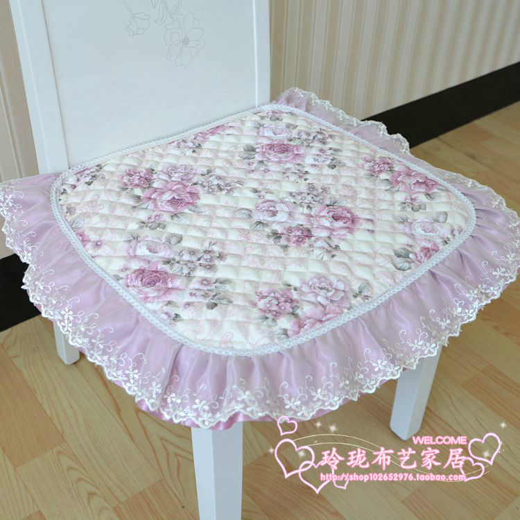 田园布艺餐椅垫绗缝夹棉凳子垫 防滑薄款夏季蕾丝坐垫欧式桌椅垫