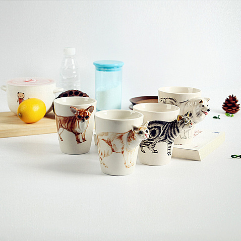 3D立体纯手绘陶瓷动物杯 咖啡杯 猫咪狗狗可爱水杯子创意生日礼物