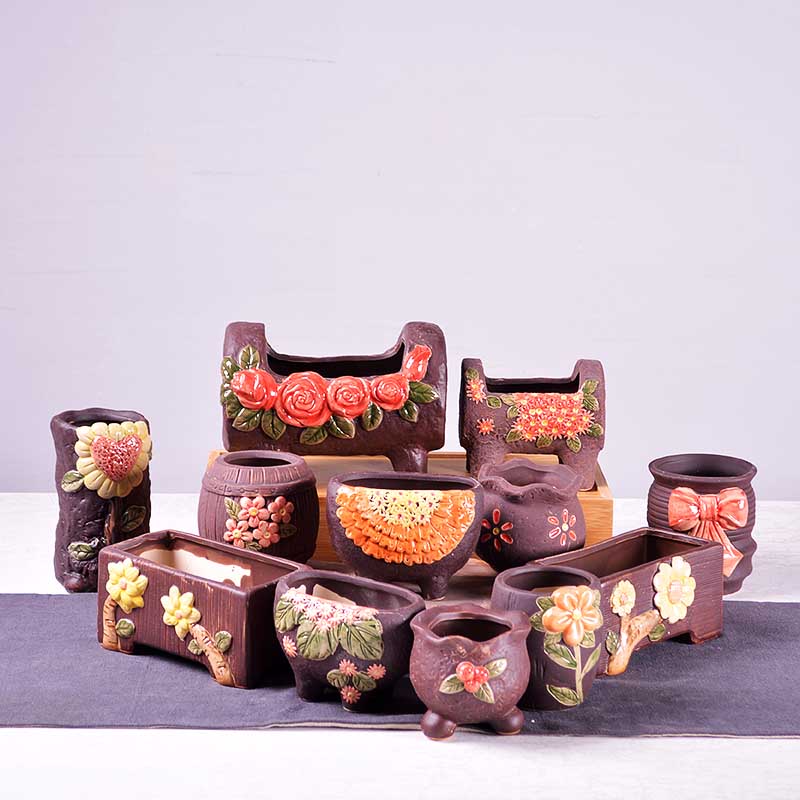 方寸陶瓷 韩式多肉花盆 个性多肉植物小花盆 创意棕色花盆包邮