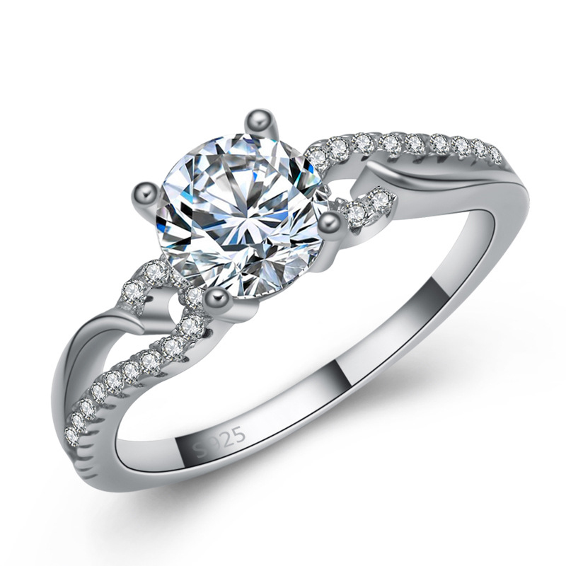 高仿铂金钻戒银戒指女婚戒纯银镶嵌带钻石戒指环新品配送高档礼盒