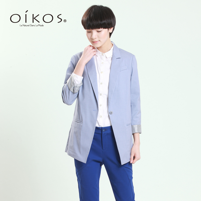 oikos春季新品 时尚休闲西装领一粒扣长袖小西装外套 5141J3012