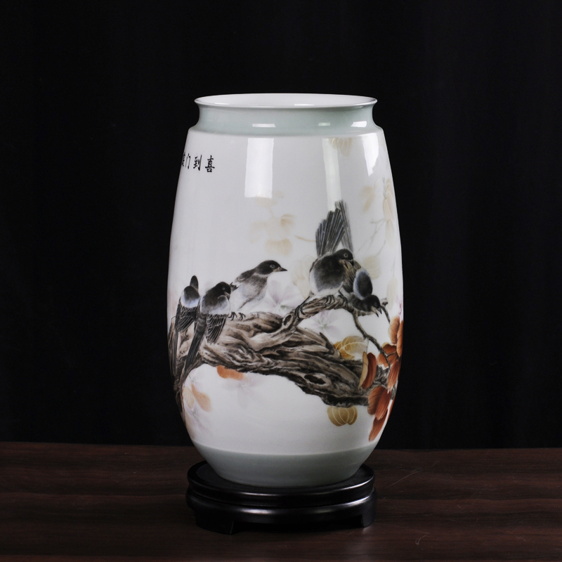 瓷博 江西省工艺美术师张景云手绘花瓶装饰艺术瓷器摆件喜到门庭
