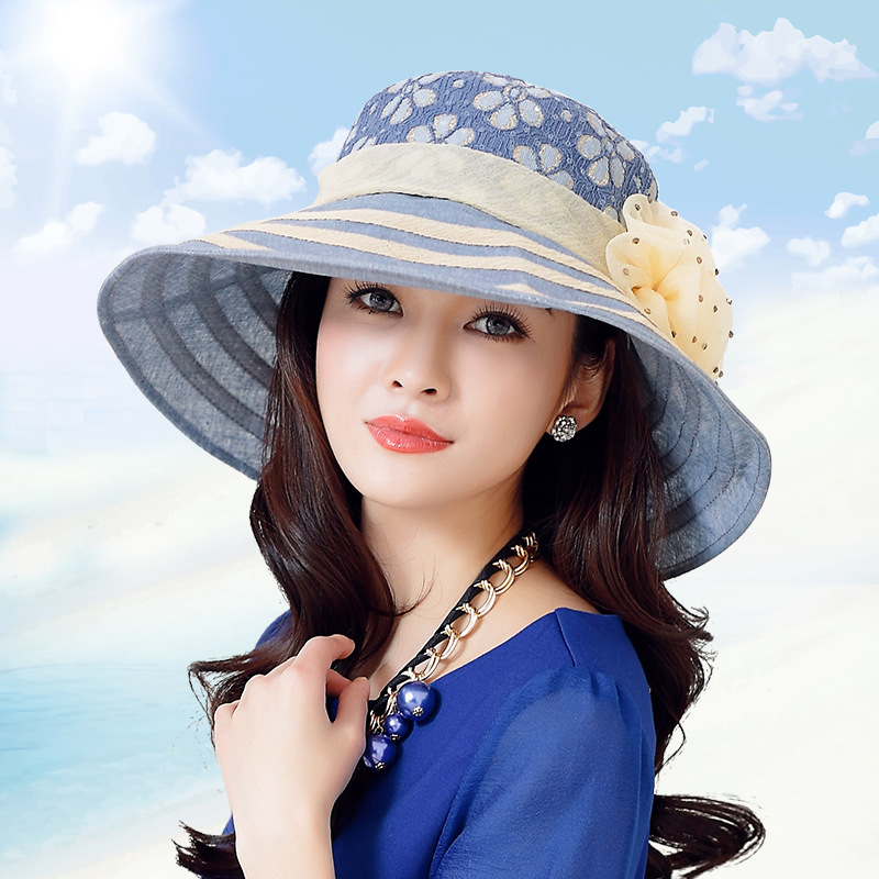 布塔女优雅防晒紫外线遮阳圆帽夏季沙滩帽子大沿帽简单大方可折叠