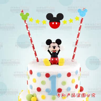 周岁宝宝生日蛋糕装饰小插旗米奇款蛋糕插旗儿童生日派对装饰用品