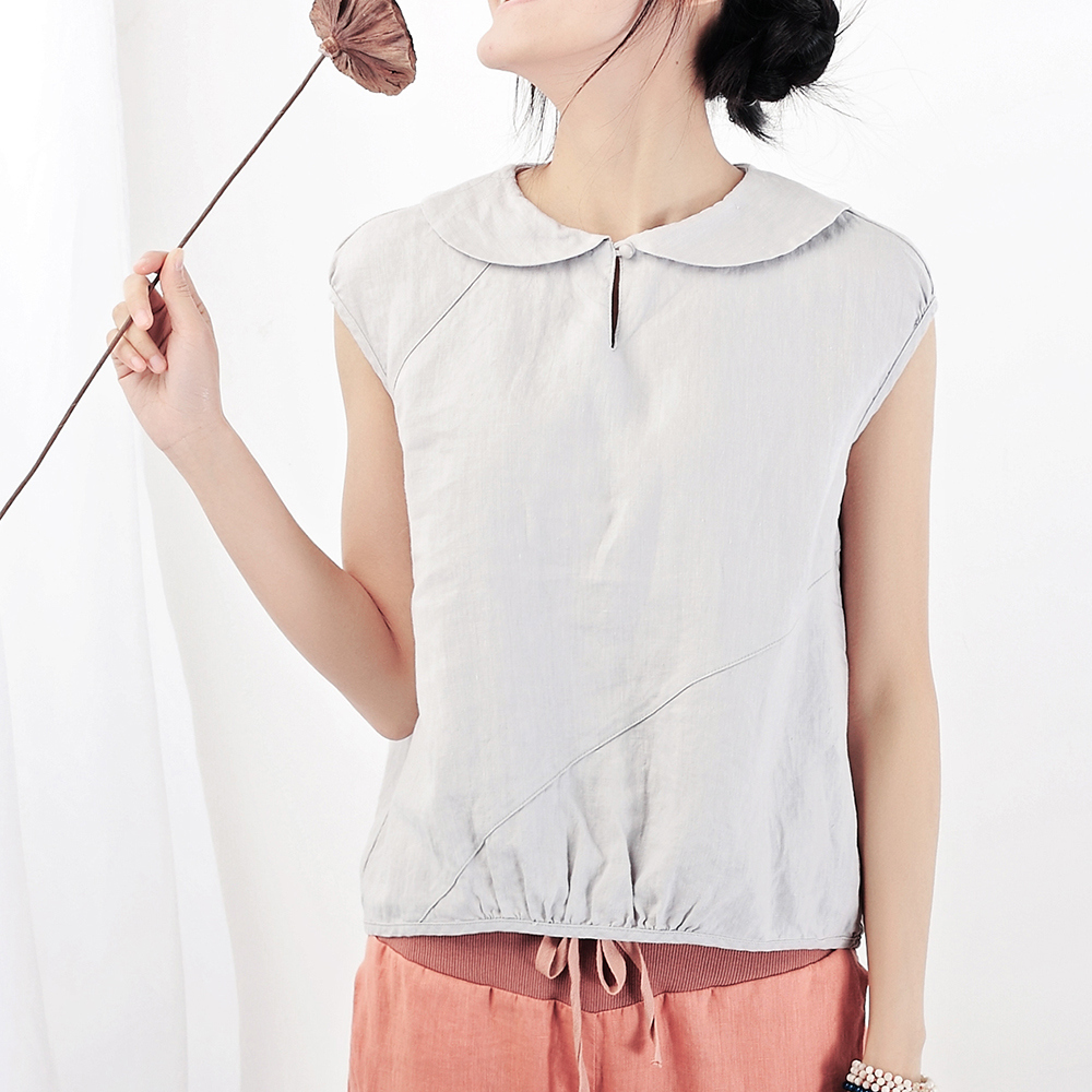 2015夏装新款原创日系清新棉麻品牌麻料女装不对称亚麻衬衫上衣