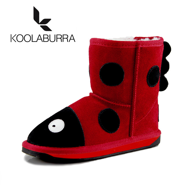 koolaburra真皮儿童雪地靴 反季特价清仓 红色撞色女童靴子