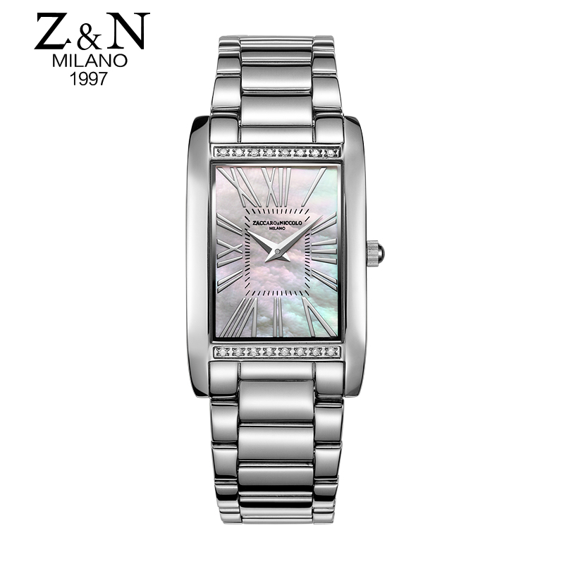 尼克罗手表ZN3182女贝壳镶钻面女表精钢方形防水女表女士手表正品