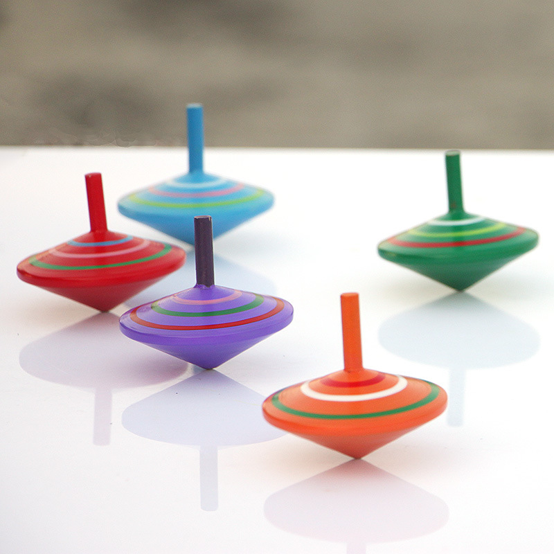 木制彩色旋转陀螺 传统儿童亲子玩具 多款颜色随机发 经典小玩具