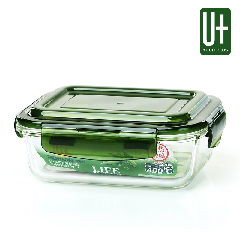 悠佳韩元素耐热玻璃保鲜盒 微波炉玻璃饭盒 便当盒玻璃碗700ML