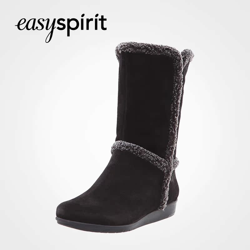 冬季easy spirit逸思步坡跟中筒纯色毛绒中筒靴-431035987S