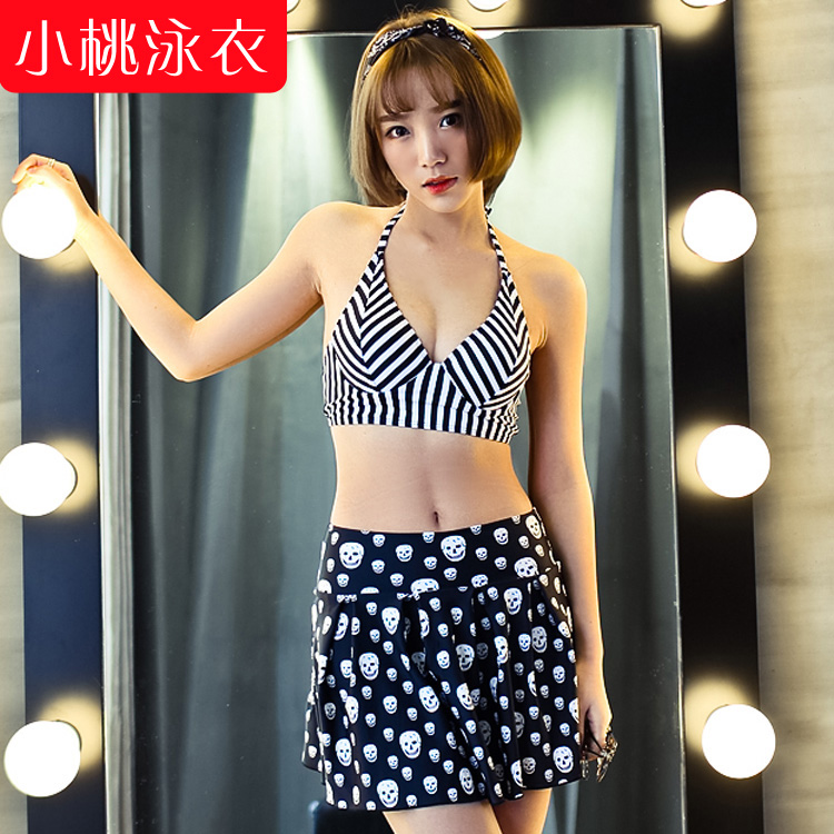 小桃泳衣 女2015新款韩版小胸聚拢性感三件套裙式分体温泉比基尼