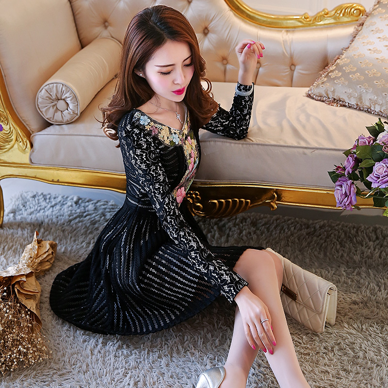7TOTO女装2015春秋装新款欧美韩版时尚修身显瘦潮流长袖连衣裙子