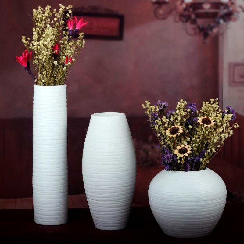白色简约现代欧式田园桌面干花花瓶花器三件套家居客厅装饰品摆件
