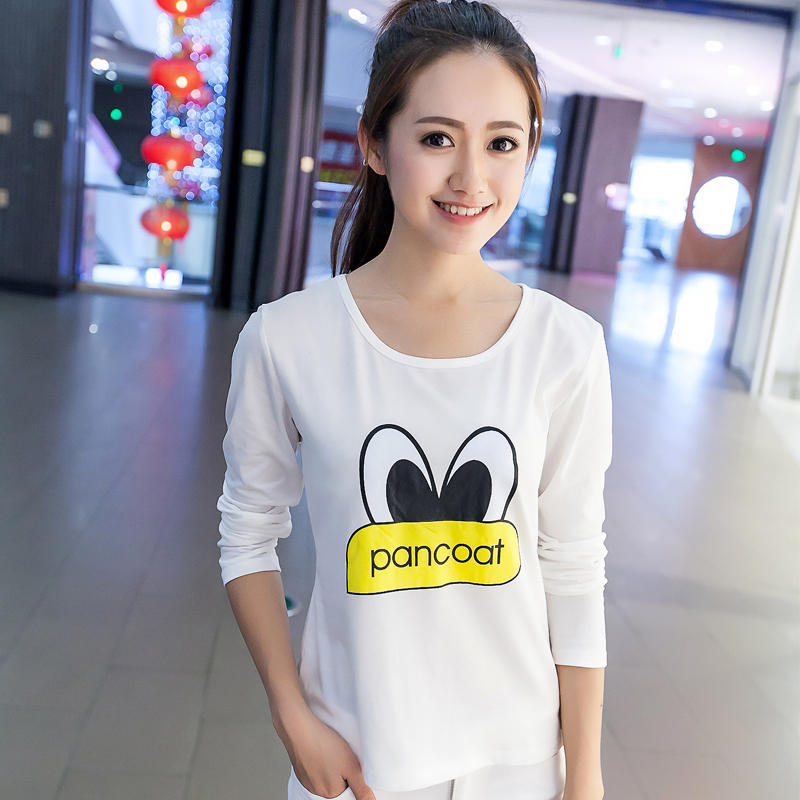 2015韩版秋装新款长袖T恤高中女生大学生圆领打底衫卡通印花