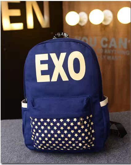 EXO新款帆布双肩包 学院风情侣后背包 韩版潮流学生书包男女背包