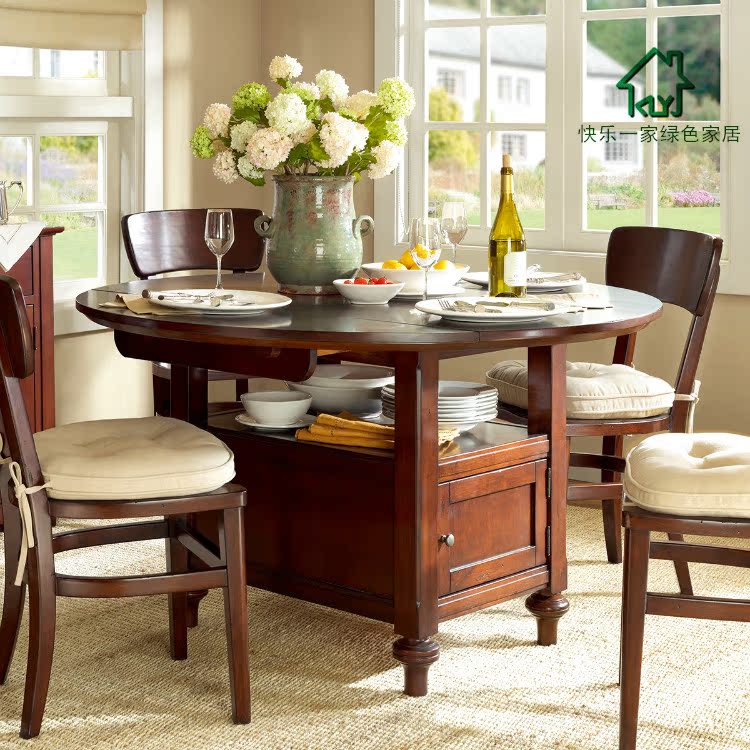 Devin餐桌 美式实木圆桌可翻板带储物 美式简约家具定制整装发货