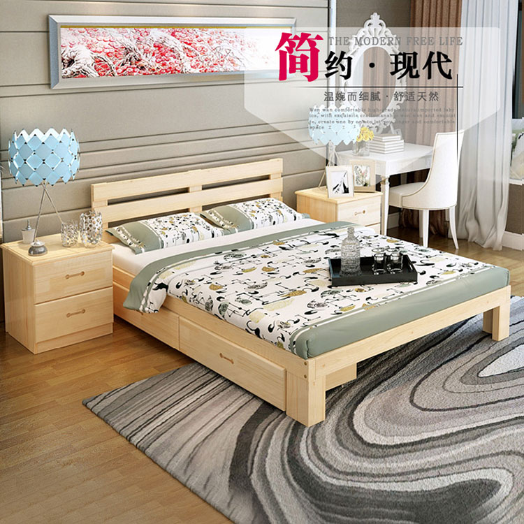 实木双人床成人床1.5 1.8米大小床松木床1米单人床1.2米简易木床