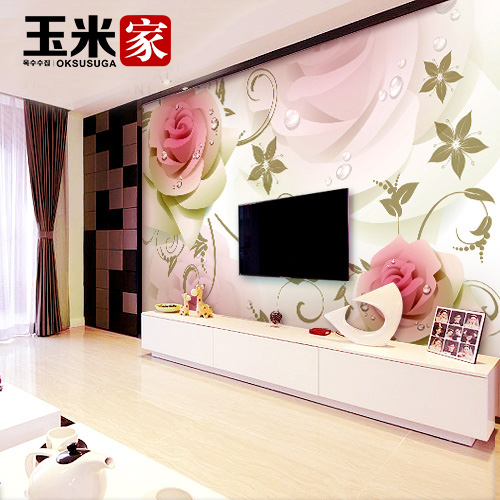 玉米家大型壁画3d立体墙纸电视背景墙壁纸无纺布客厅现代简约玫瑰