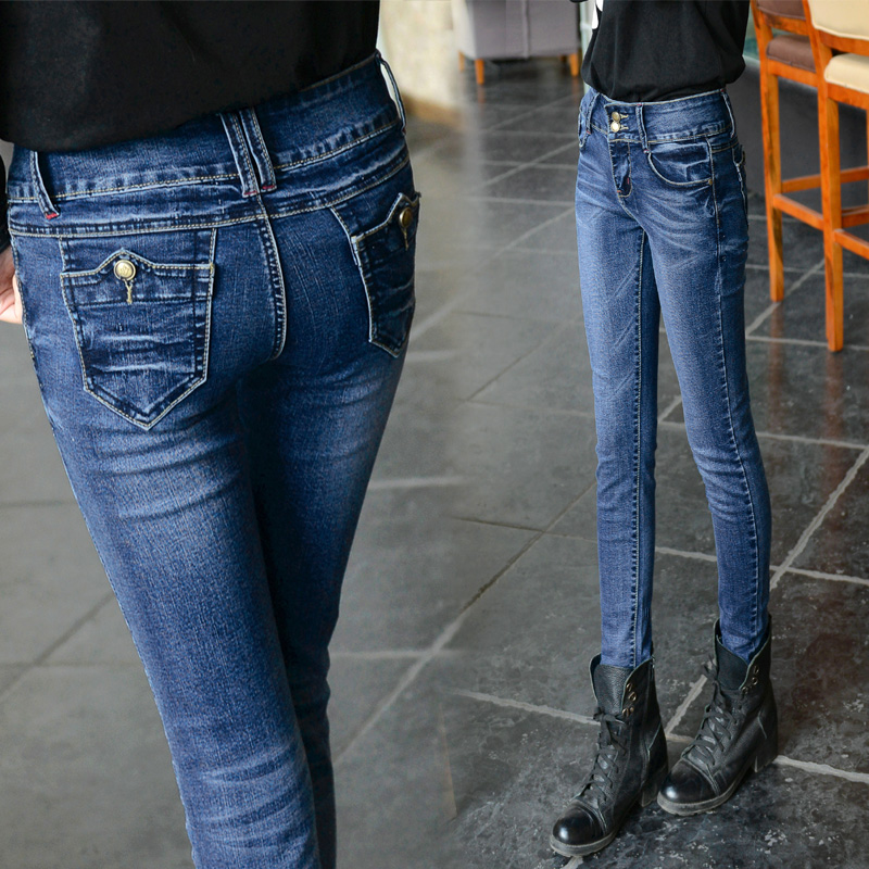 2015春新款韩版女式牛仔裤修身显瘦长裤新款牛仔铅笔裤弹力小脚裤