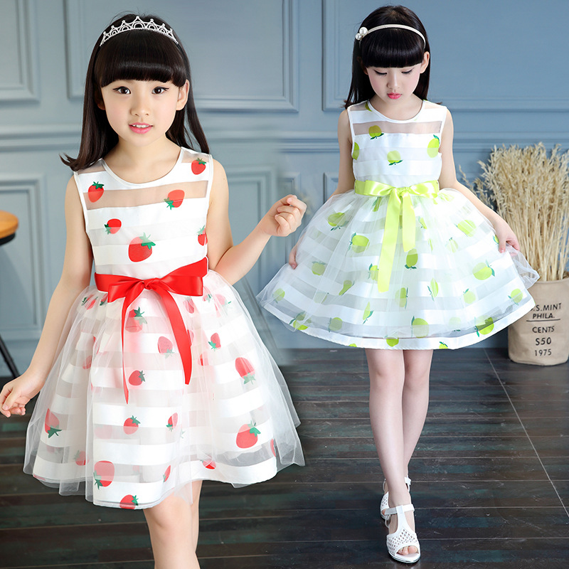 女童连衣裙韩版夏款中大童草莓苹果裙子 最热销儿童必备新款童装