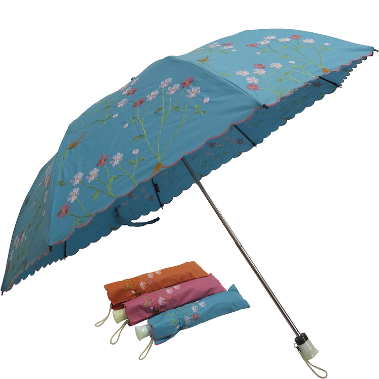 高端创意刺绣伞二折绣花伞太阳伞防紫外线晴雨两用折叠女士伞特价