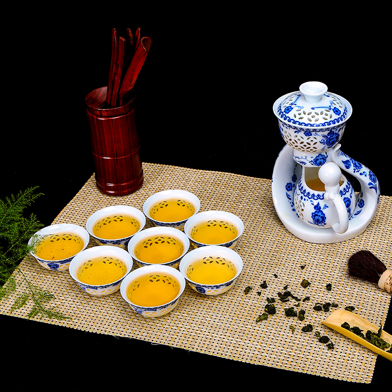 青花瓷缕空玲珑整套茶艺铁观音红茶杯陶瓷半自动创意功夫茶具套装