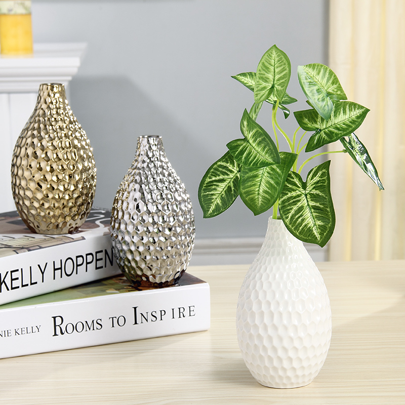 简约现代创意陶瓷小花瓶带仿真花装饰摆件客厅茶几办公室装饰品