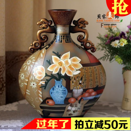 纯手工彩陶艺术品高档结婚礼品中国风陶瓷花瓶客厅展柜博古架摆件