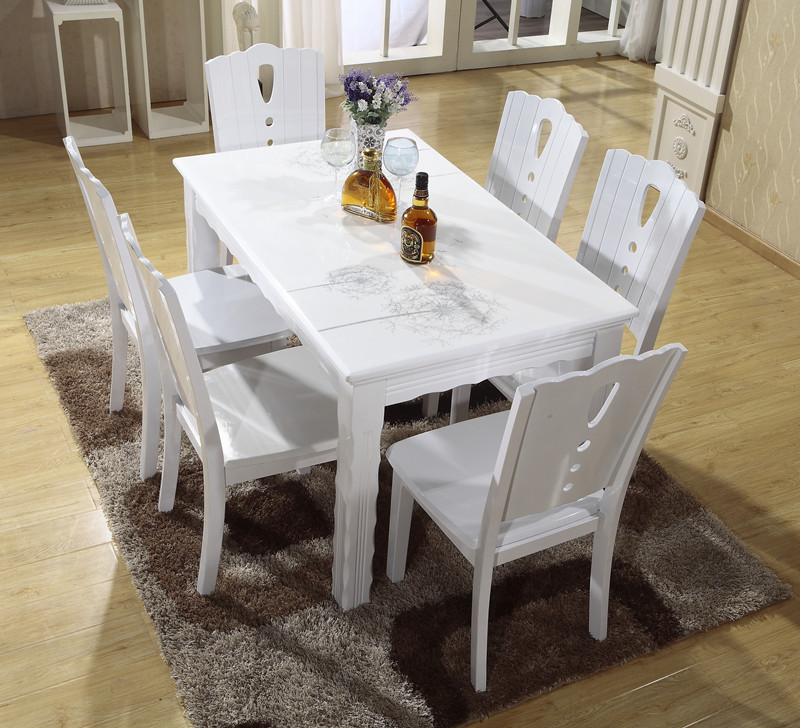 大理石餐桌 实木餐桌 白色 包邮 餐桌椅组合 长方形 镂空餐椅