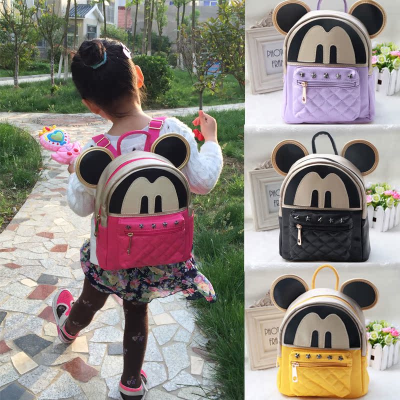 韩版儿童双肩包男女童潮背包中小童学生书包旅行包米奇头卡通背包