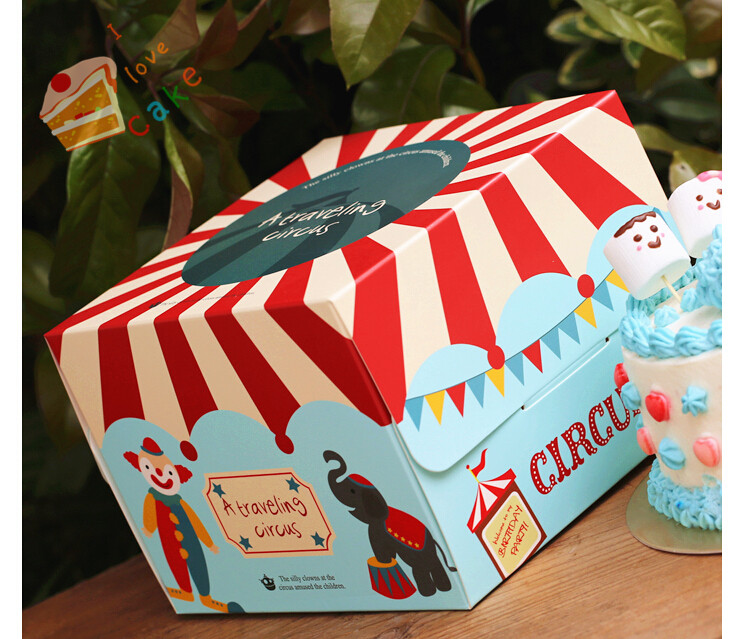 6寸8寸无手提方形蛋糕盒 马戏团小丑主题西点盒包装盒 带方形垫片