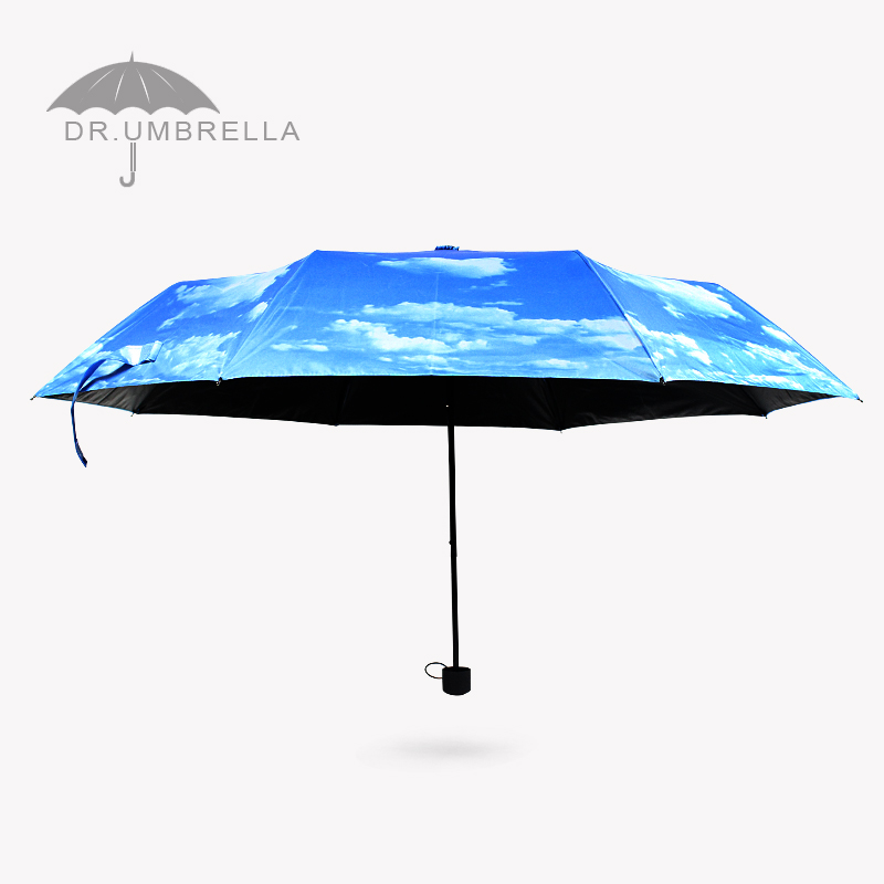 蓝天白云雨伞 折叠超大女学生黑胶防紫外线伞遮阳伞太阳伞小黑伞
