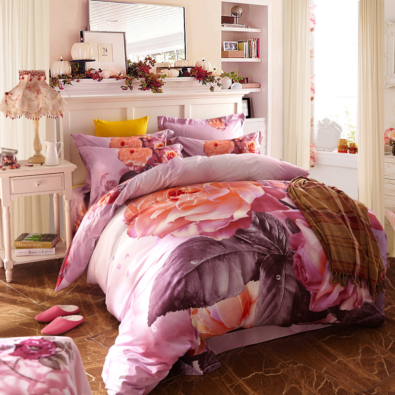 全棉四件套件 床上用品床单斜纹欧美活性印花卉床品 特价高档纯棉