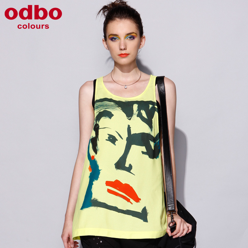 ODBO欧迪比欧2015夏季新款女装时尚修身印花中长款背心上衣