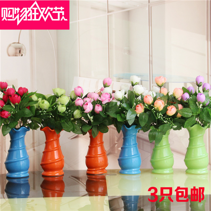 7叉7朵秋色包芯玫瑰欧式仿真绢花套装饰品塑料假花艺盆景花束