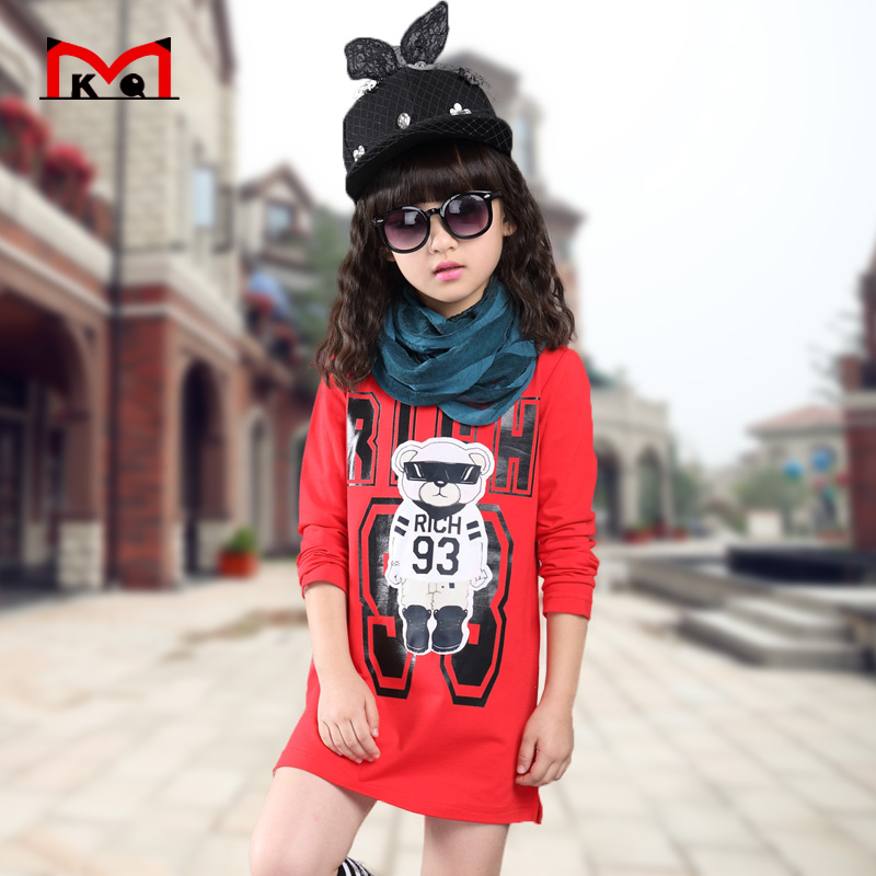 品牌童装2015韩版春秋新款女童儿童卡通长袖T恤衫大龄女孩打底衫