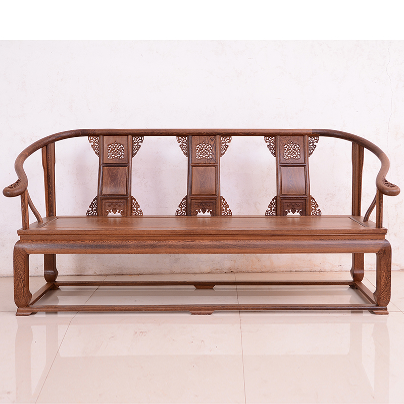 红木家具 鸡翅木中式实木客厅沙发组合 新明清古典沙发 三人沙发