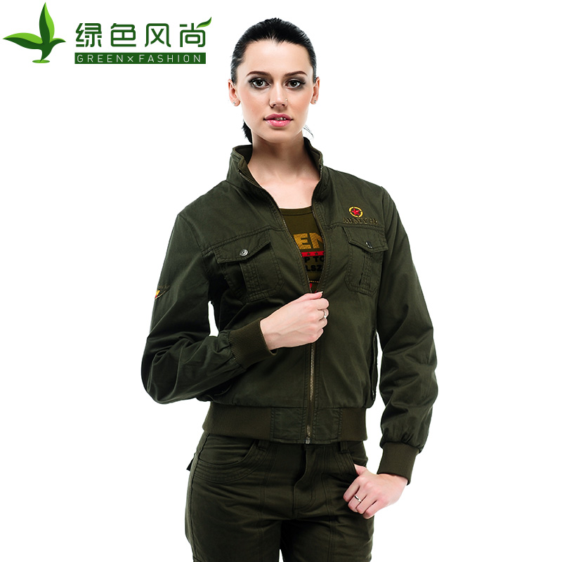2014秋冬新绿色装备正品军绿色工装纯棉收腰女夹克外套上衣WJ1078