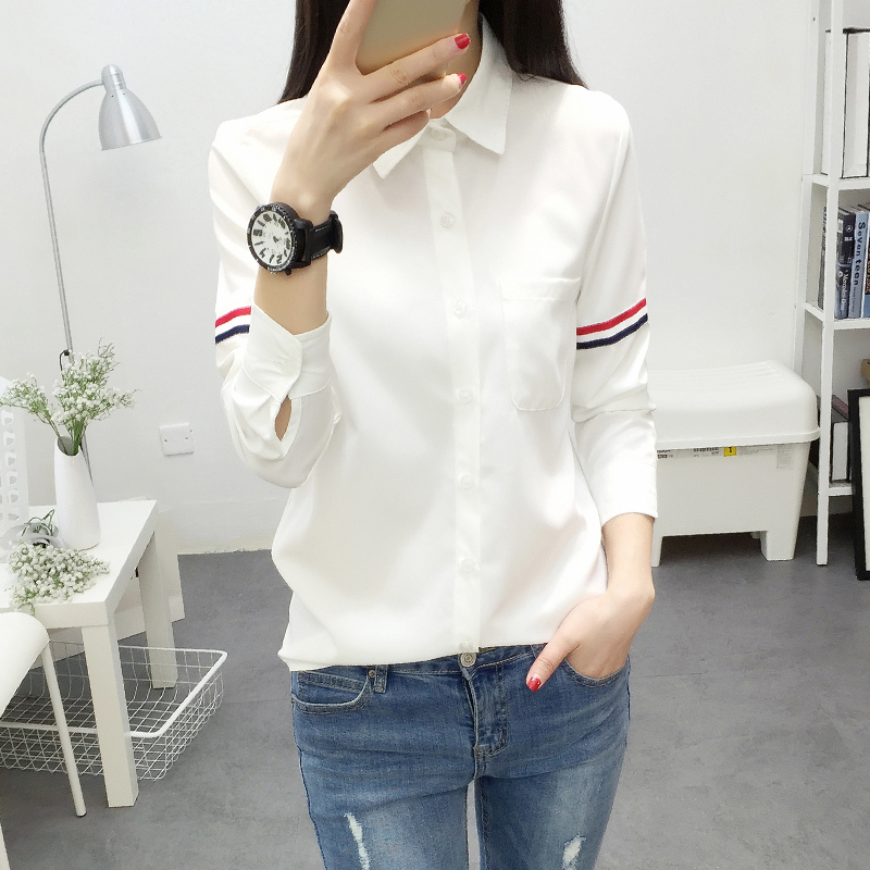 2016秋装新款新品潮韩版白色上衣女学院长袖显瘦外穿打底衬衣学生