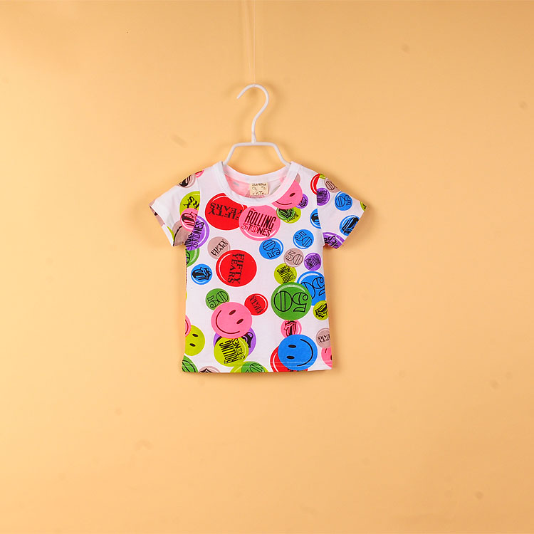 夏季新款韩版儿童装婴幼儿男童女童笑脸印花纯棉圆领短袖T恤衫潮