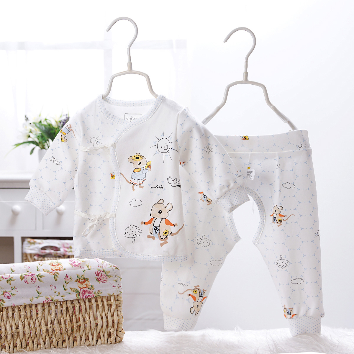 新生儿内衣套装长袖初生婴儿衣服秋季装 宝宝和尚服系带0-3月纯棉