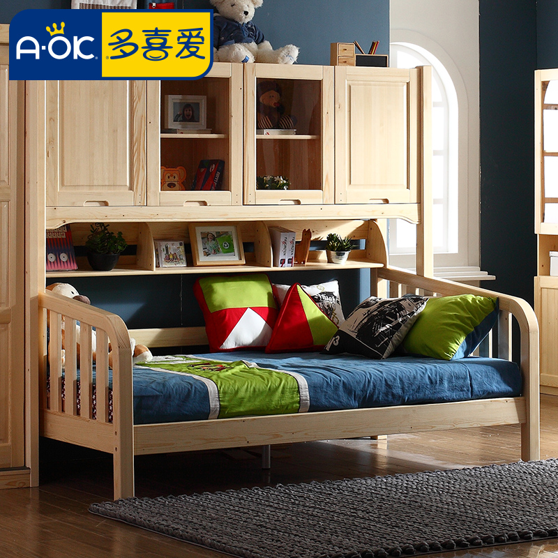 多喜爱儿童家具 松木儿童多功能组合半高床 带衣柜储物男孩女孩床