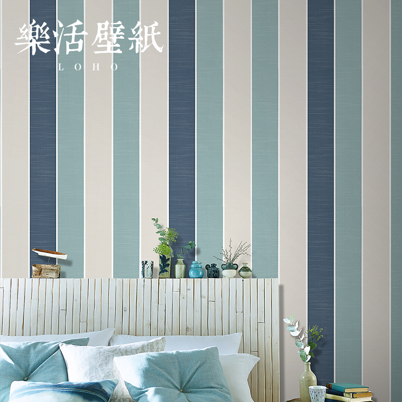 乐活壁纸现代简约地中海蓝色紫色竖条纹壁纸客厅背景墙纸北欧宜家
